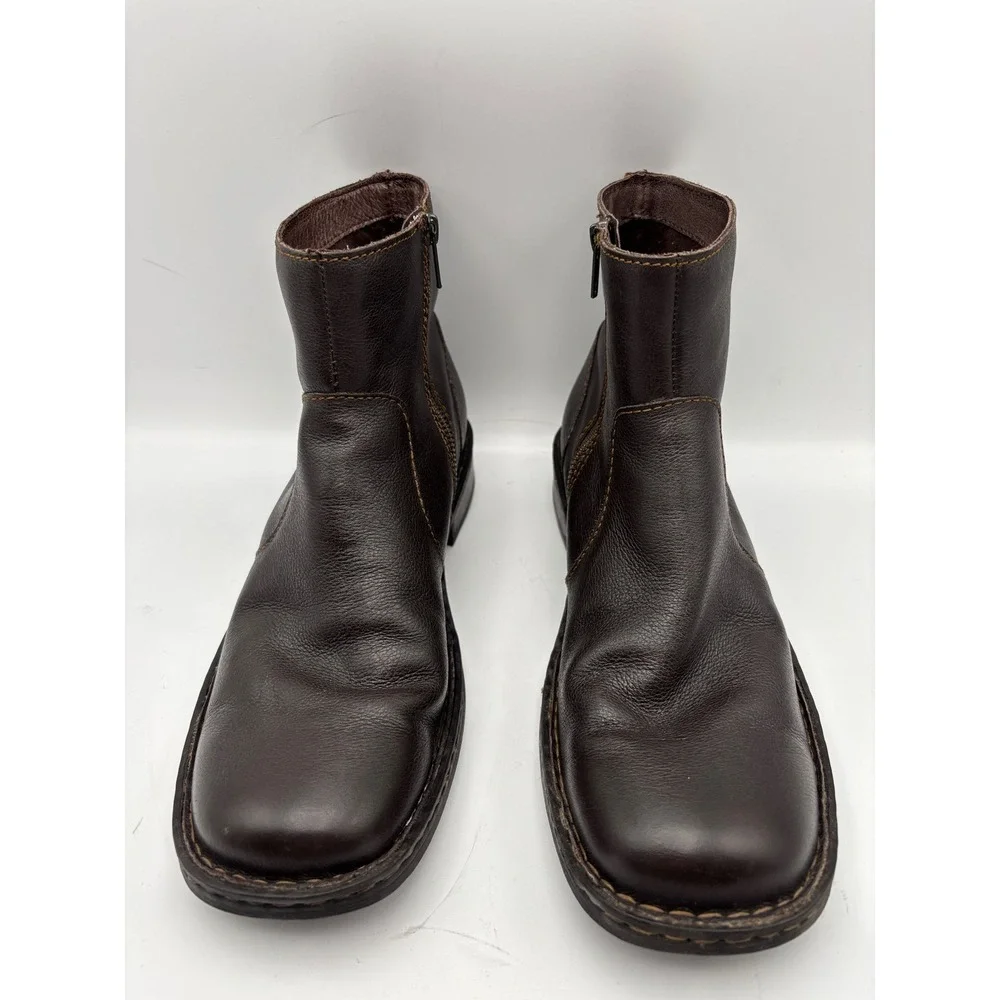 Børn Men's Brown Leather Side-Zip Ankle Boots Size 10M – Rugged Casual Comfort